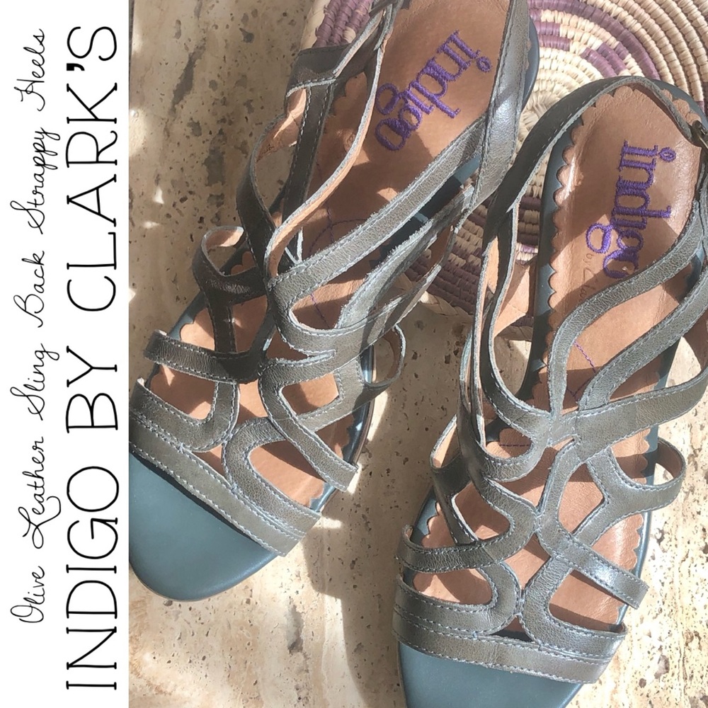 Indigo by Clarks Olive Green Leather Sling Back Heels